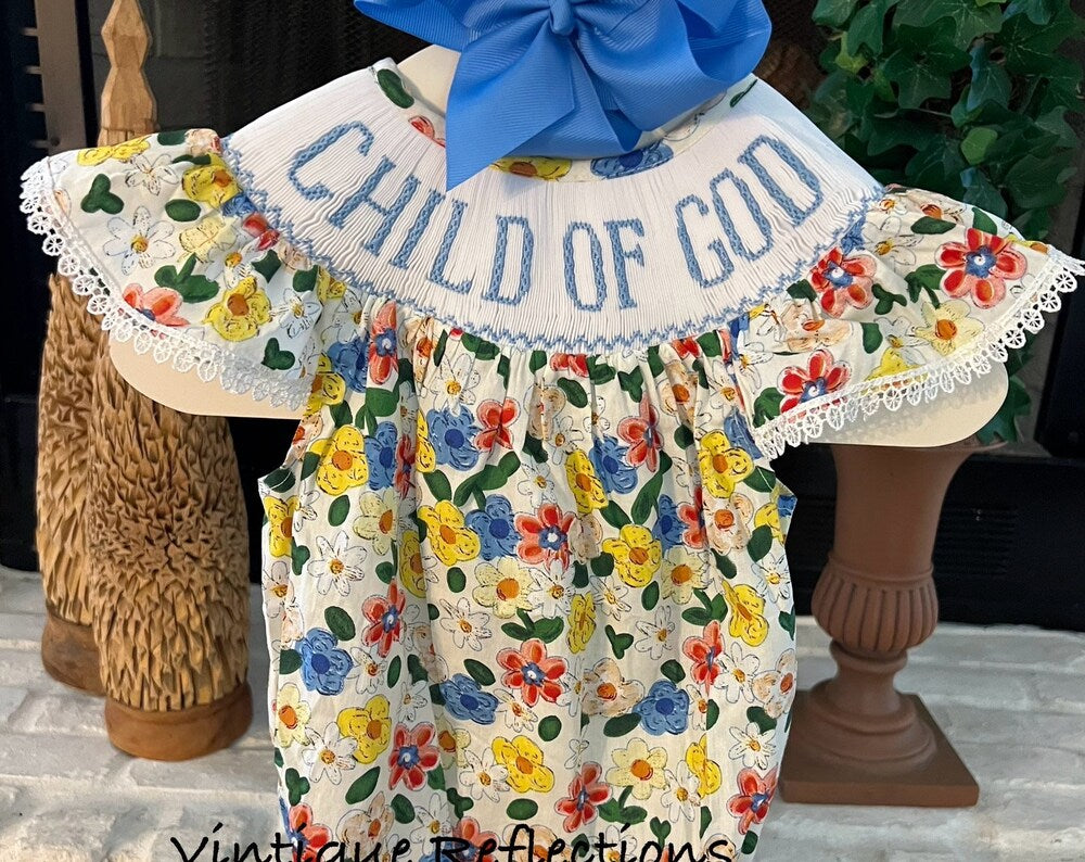 Custom Hand Smocked Child of God Bubble Floral Outfit