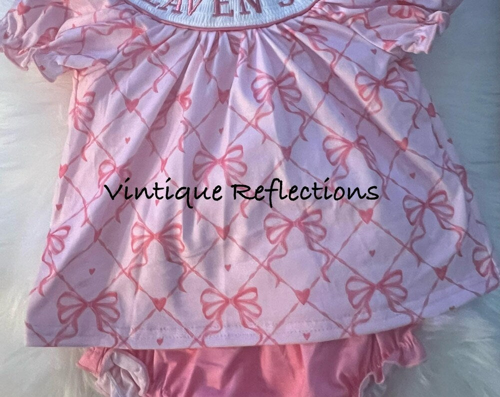 Smocked Heaven Sent Pink Coquette Bows Bloomer Set