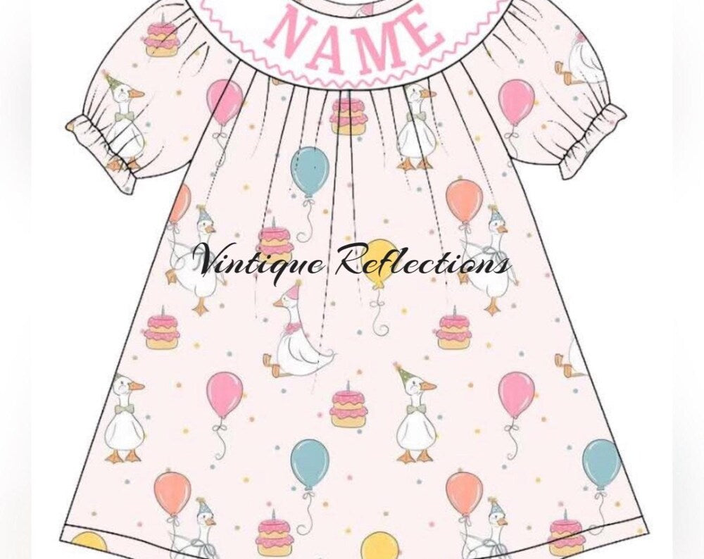 Silly Goose Birthday Custom Name Smocked Dress