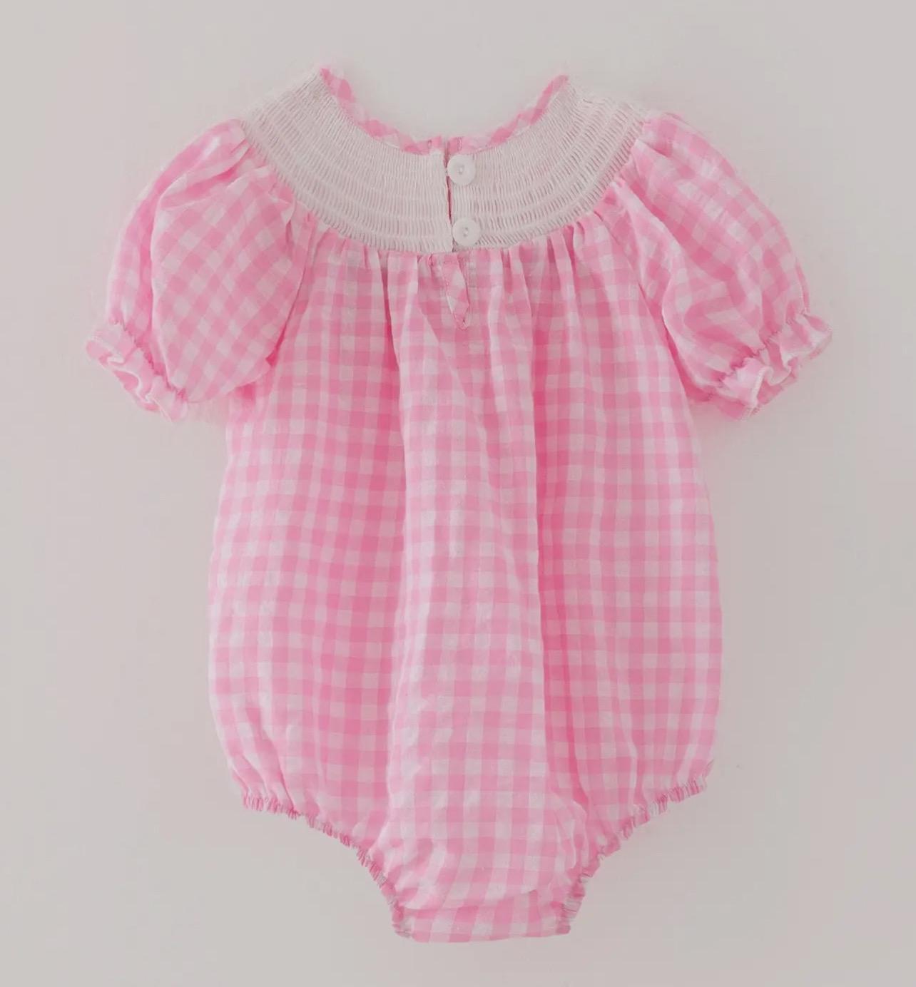 Classic Pink Gingham Girl’s Down on the Farm Bubble Outfit