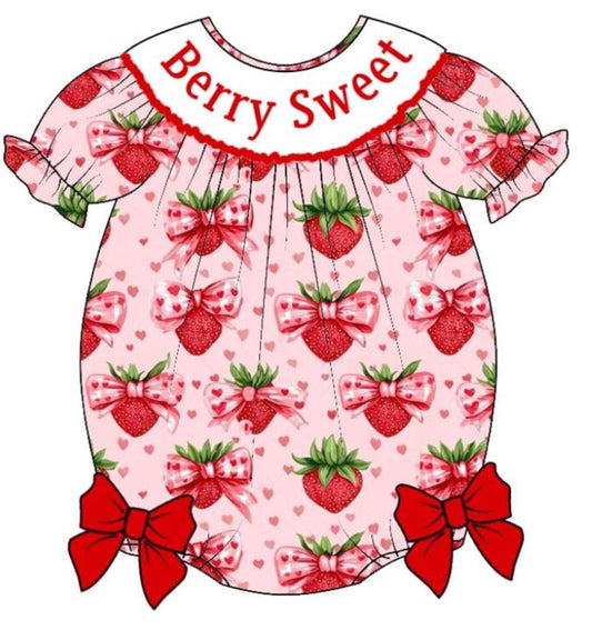 Berry Sweet Strawberries Bows Custom Name Bubble Outfit