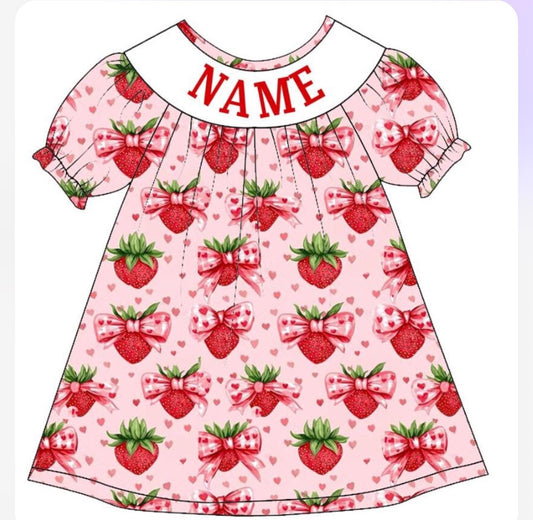 Berry Sweet Strawberries Bows Custom Name Dress