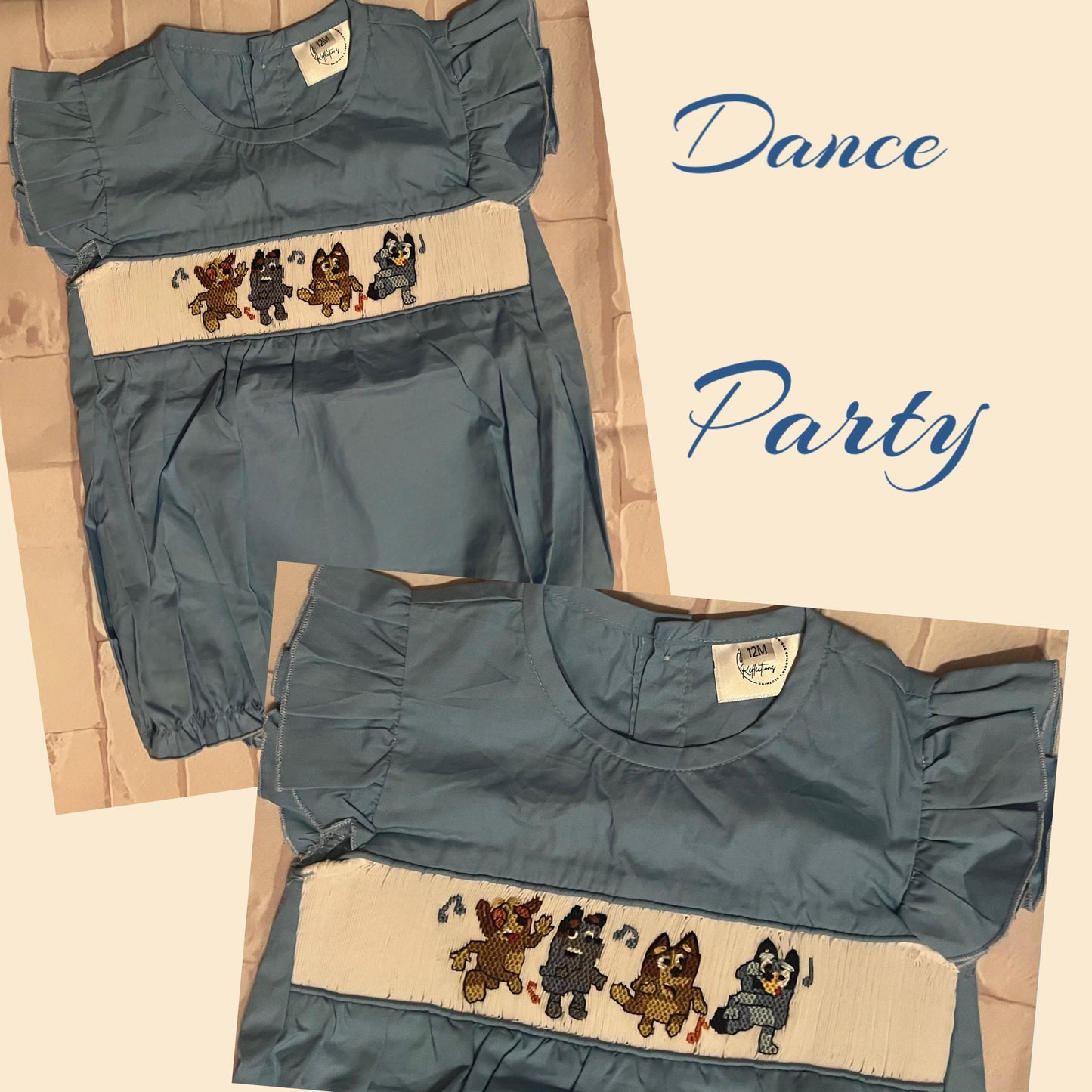 Bluey Dance Party  Hand Smocked Bubble Outfit